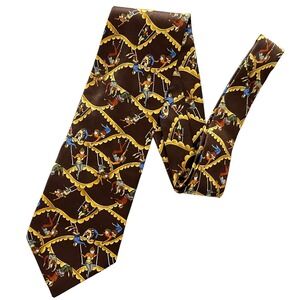 Kieselstein Cord Tie Mens Brown Gymnast Art Circus‎ 100% Silk Necktie Italy